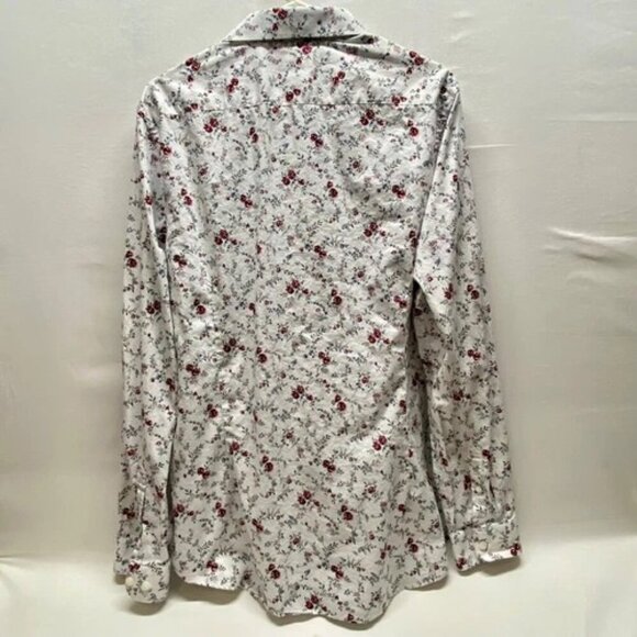 Express Button Up Shirt Men's XL White Red Rose Floral Print Extra Slim Fit EUC - Picture 6 of 12